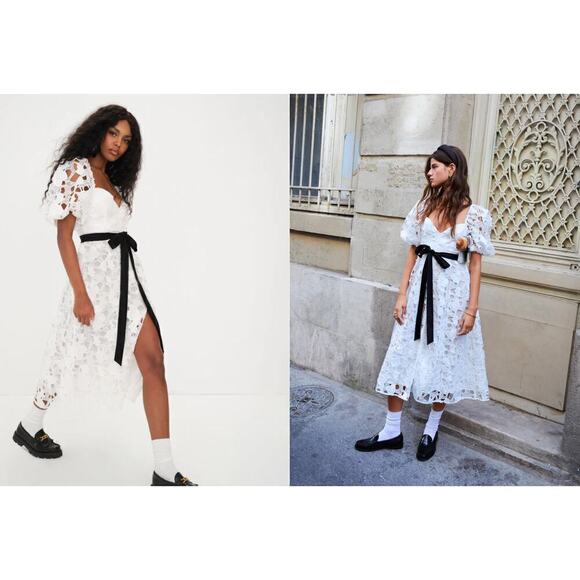 ANTHROPOLOGIE FOR LOVE AND LEMONS WHITE EMBROIDERED LACE MIDI DRESS Small - Picture 5 of 16